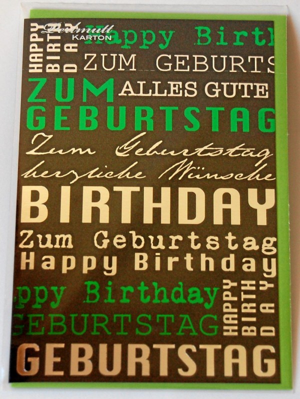 Stylische Geburtstagskarte - Perlmutt Karton - schwarz, grün, silber