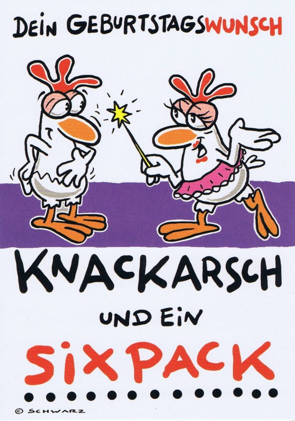 Geburtstagskarte mit Humor "Chicken" Knackarsch und Sixpack