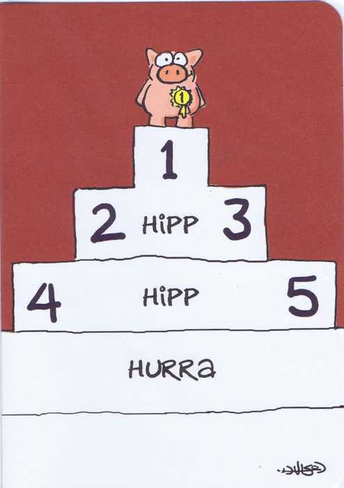 Kleine lustige Glückwunschkarte "Hipp Hipp Hurra"