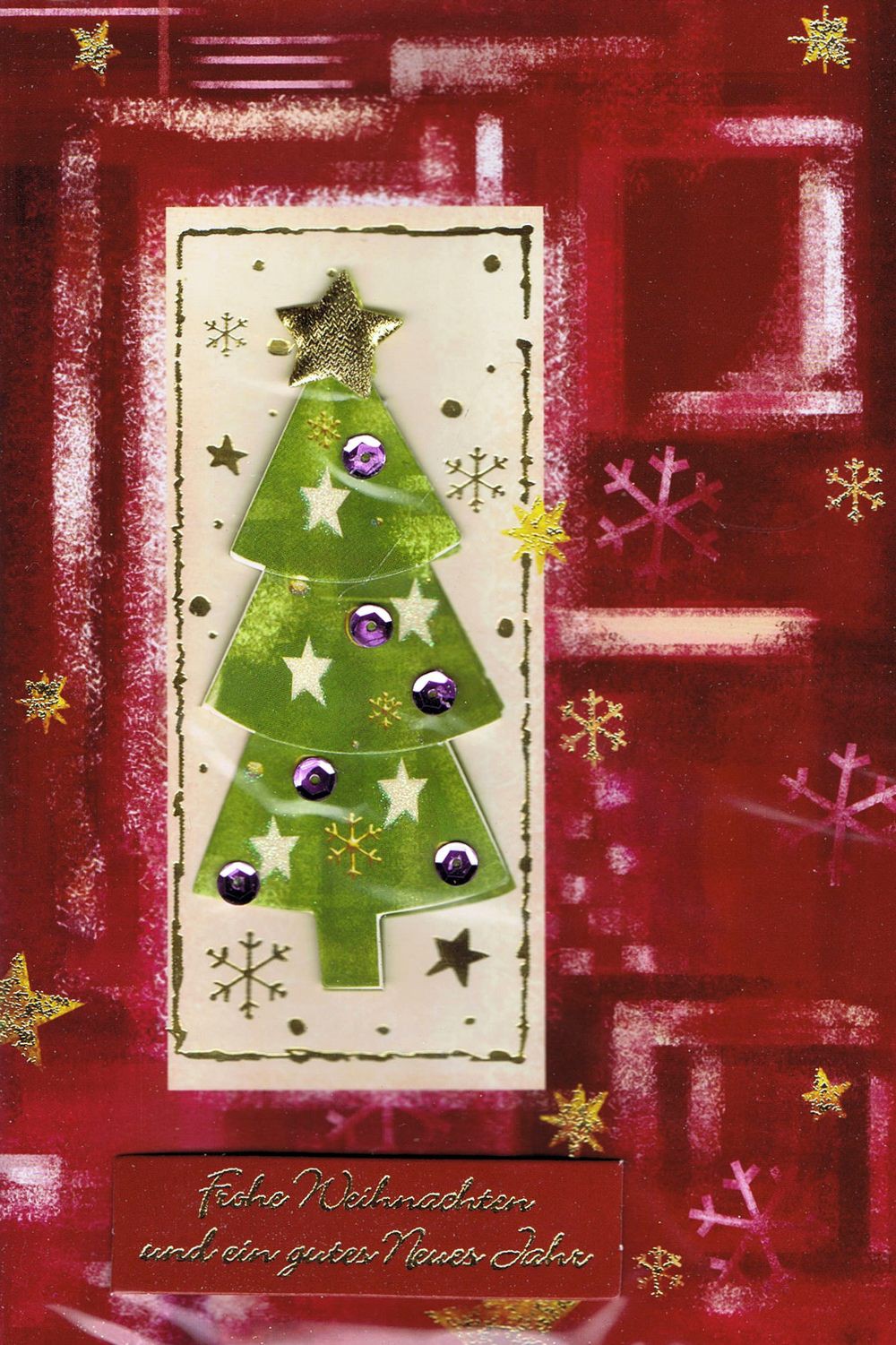 Weihnachtskarte mit Applikationen und Steinchen