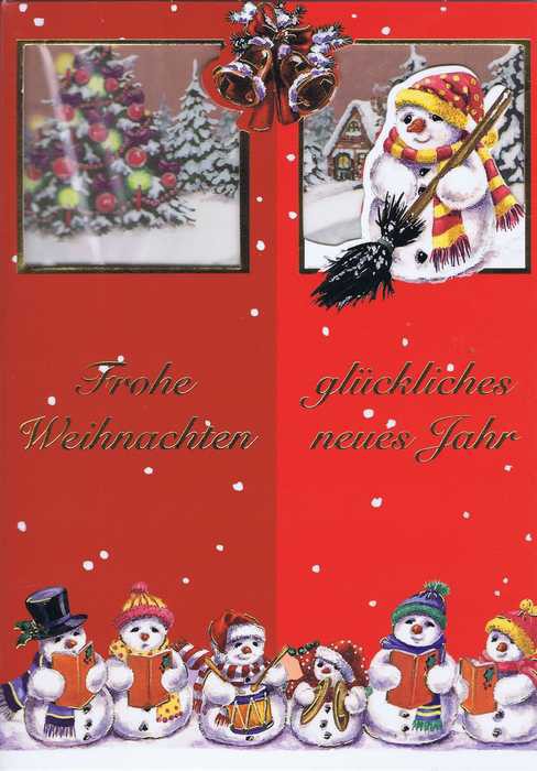 Weihnachtskarte Motiv: Schneemänner - Frohe Weihnachten