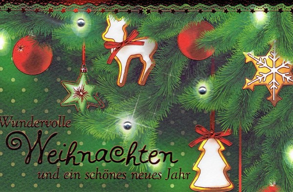 Weihnachtskarte mit Steinchen - geschmückter Weihnachtsbaum
