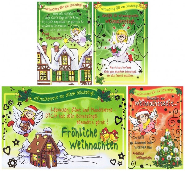 Weihnachtskarten 4 Stück: Weihnachtspost Schutzengel