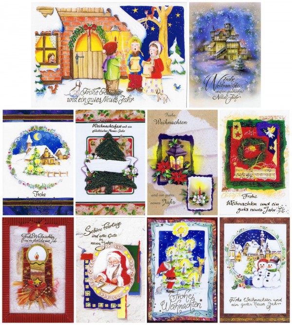 10 geprägte Weihnachtskarten mit stimmungsvollen Weihnachtsmotiven
