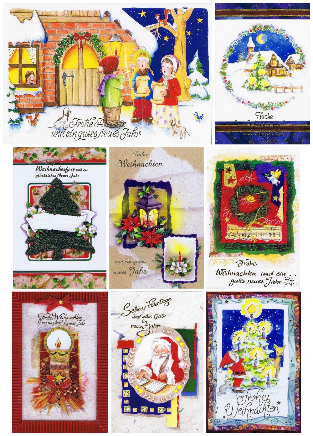8 geprägte Weihnachtskarten mit stimmungsvollen Weihnachtsmotiven