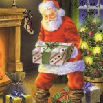 Weihnachtskarte Weihnachtsmann am Kaminfeuer 2
