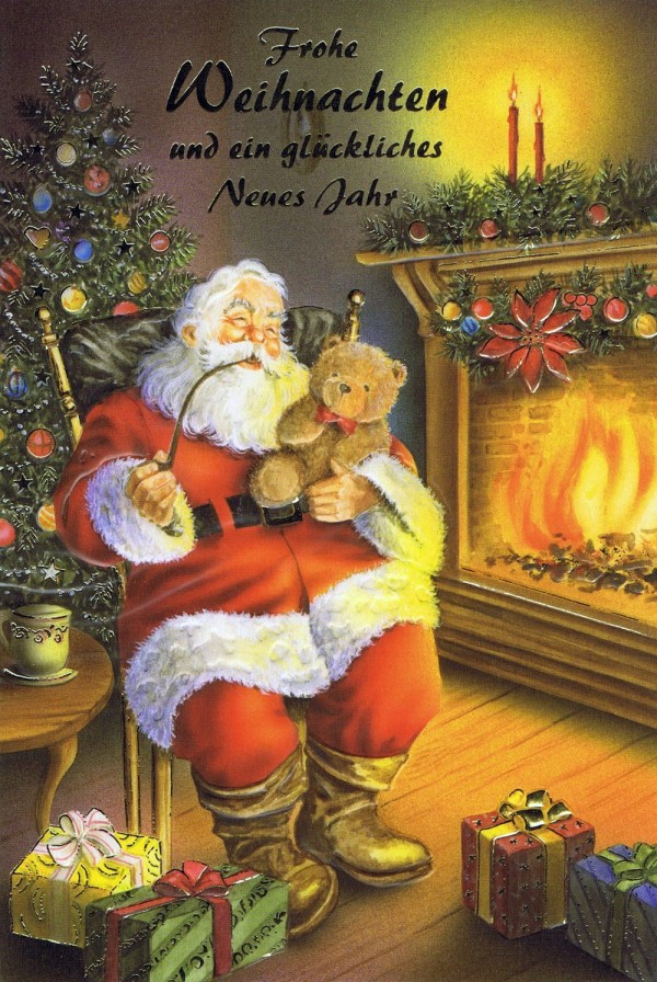 Weihnachtskarte Weihnachtsmann am Kaminfeuer 3