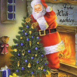 Weihnachtskarte Weihnachtsmann am Kaminfeuer 4