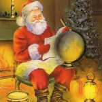 Weihnachtskarte Weihnachtsmann am Kaminfeuer 7