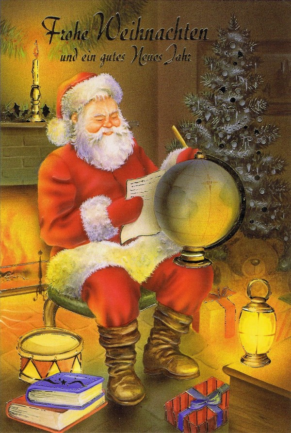 Weihnachtskarte Weihnachtsmann am Kaminfeuer 7