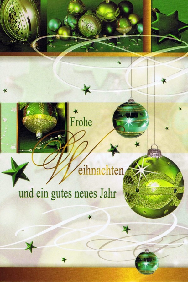 Weihnachtskarte Motiv: Weihnachtskugeln grün