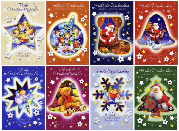 8 Weihnachtskarten mit Engel, Weihnachtsmann