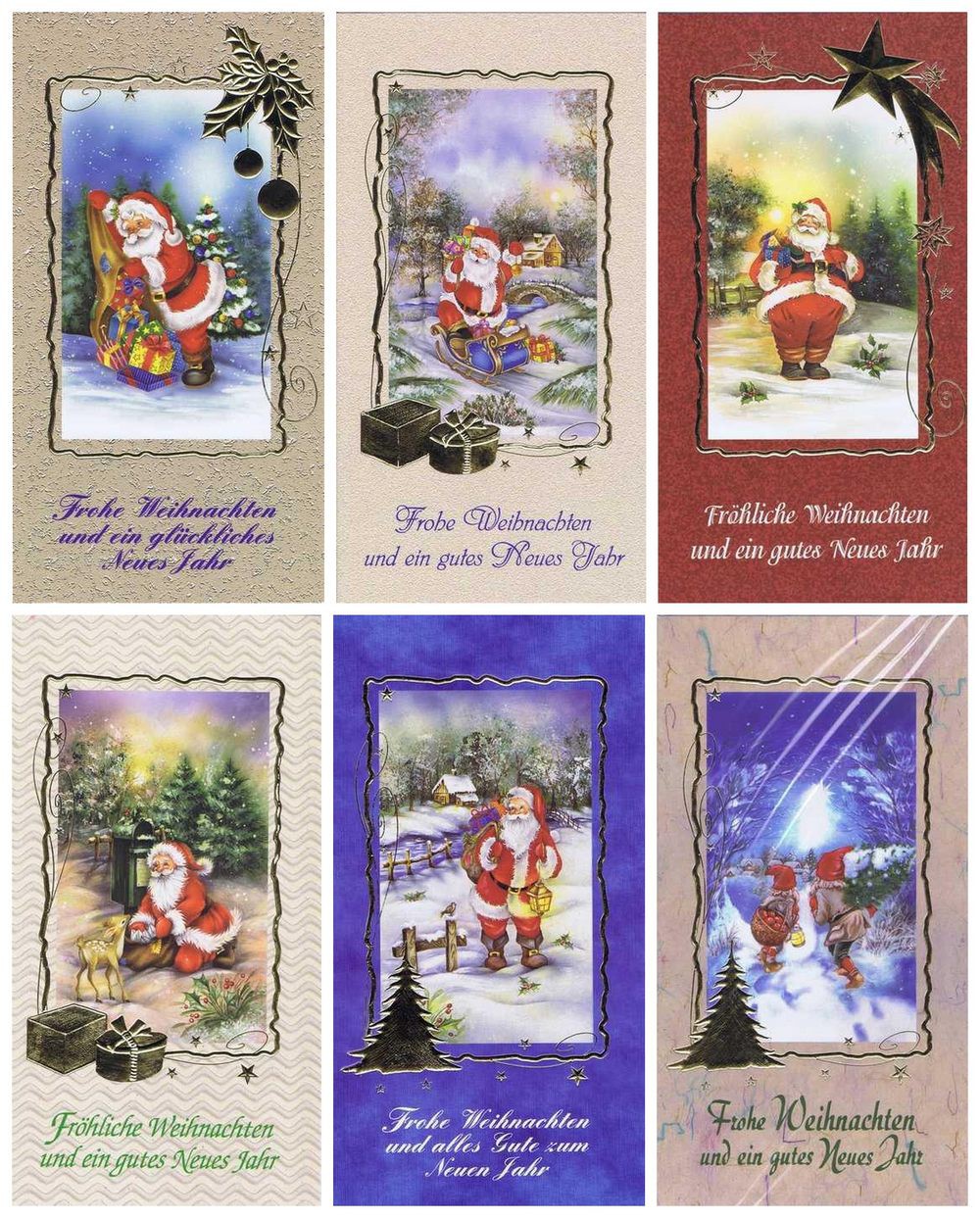Weihnachtskarten klassisch gestaltet 6er Set Motiv Weihnachtsmann