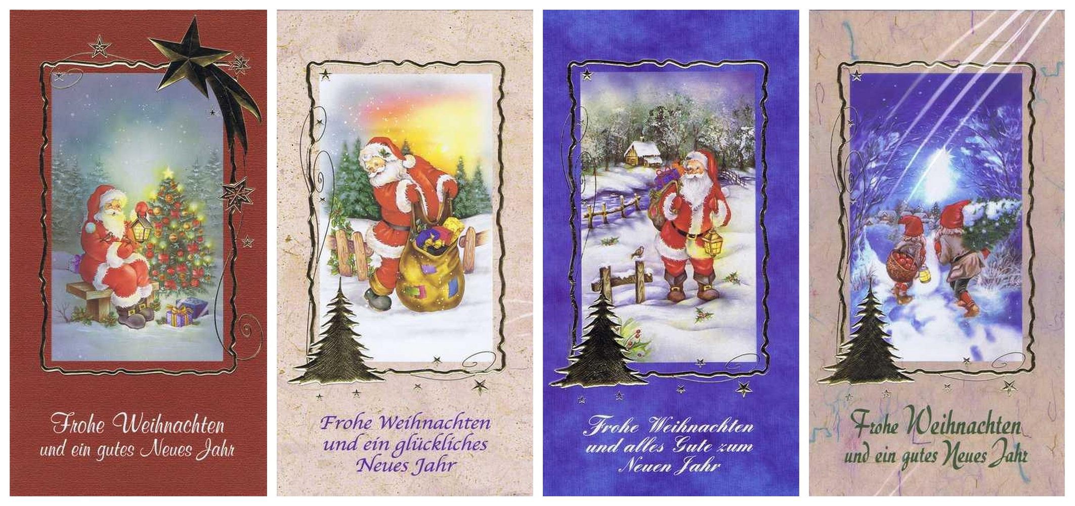Weihnachtskarten klassisch gestaltet 4er Set Motiv Weihnachtsmann
