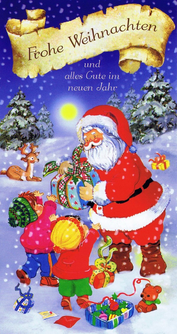Weihnachtskarte 3 - Weihnachtsmann und glückliche Kinder