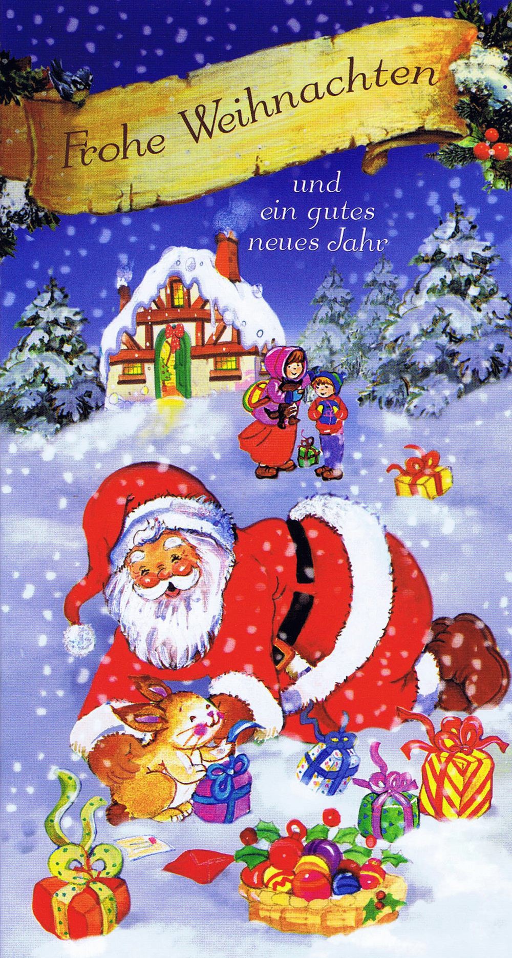 Weihnachtskarte 5 - Weihnachtsmann und glückliche Kinder