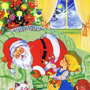 Weihnachtskarte 6 - Weihnachtsmann und glückliche Kinder
