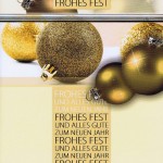 Weihnachtskarte Motiv: Weihnachtskugeln gold