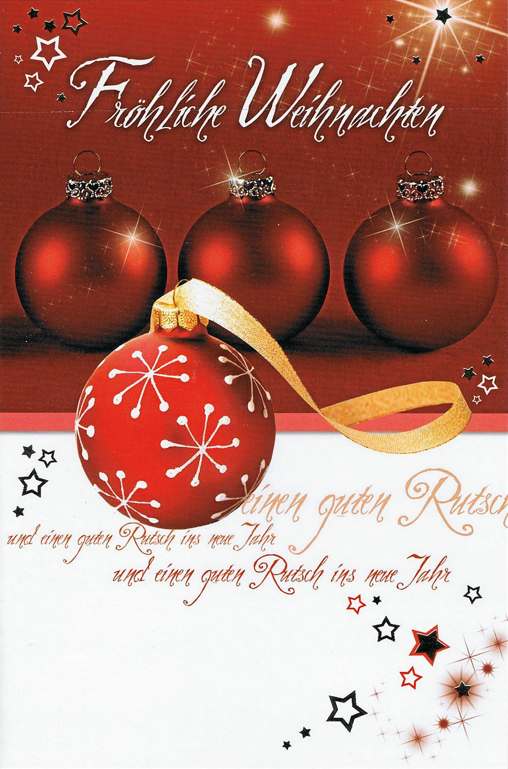 Weihnachtskarte Motiv: Weihnachtskugeln rot