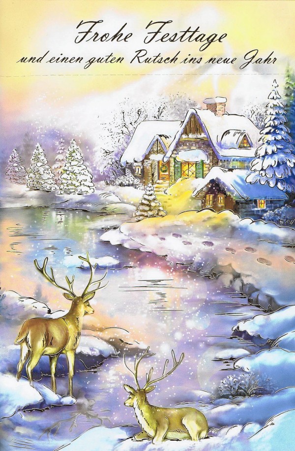 Weihnachtskarte mit idyllischen Weihnachtsbild 224299 Details in Goldfolienprägung